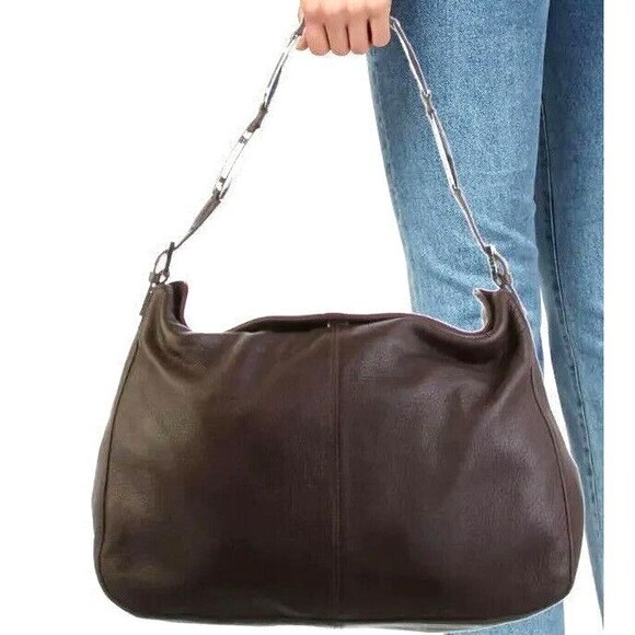 Women's Handbags Vintage Designer Fendi Brown Leather FF Chain Link Shoulder Bag - Picture 1 of 6